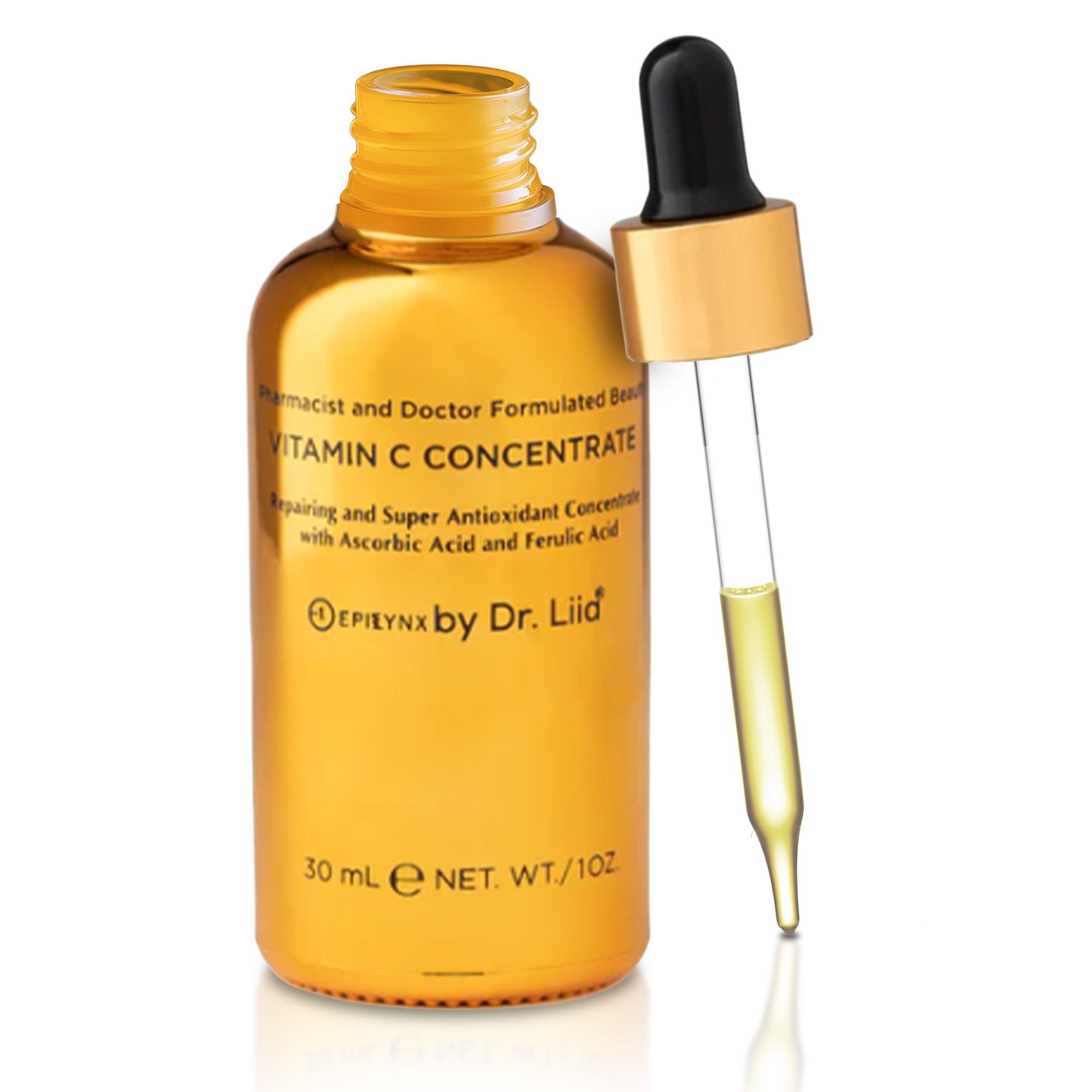 Bottle of EpiLynx Brightening Vitamin C Serum—fragrance-free, gluten-free serum for sensitive skin