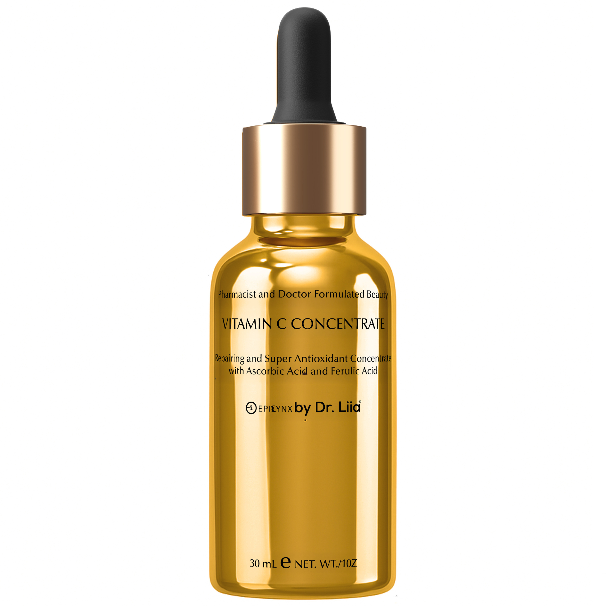 Vitamin C concentrate dropper bottle on a white background