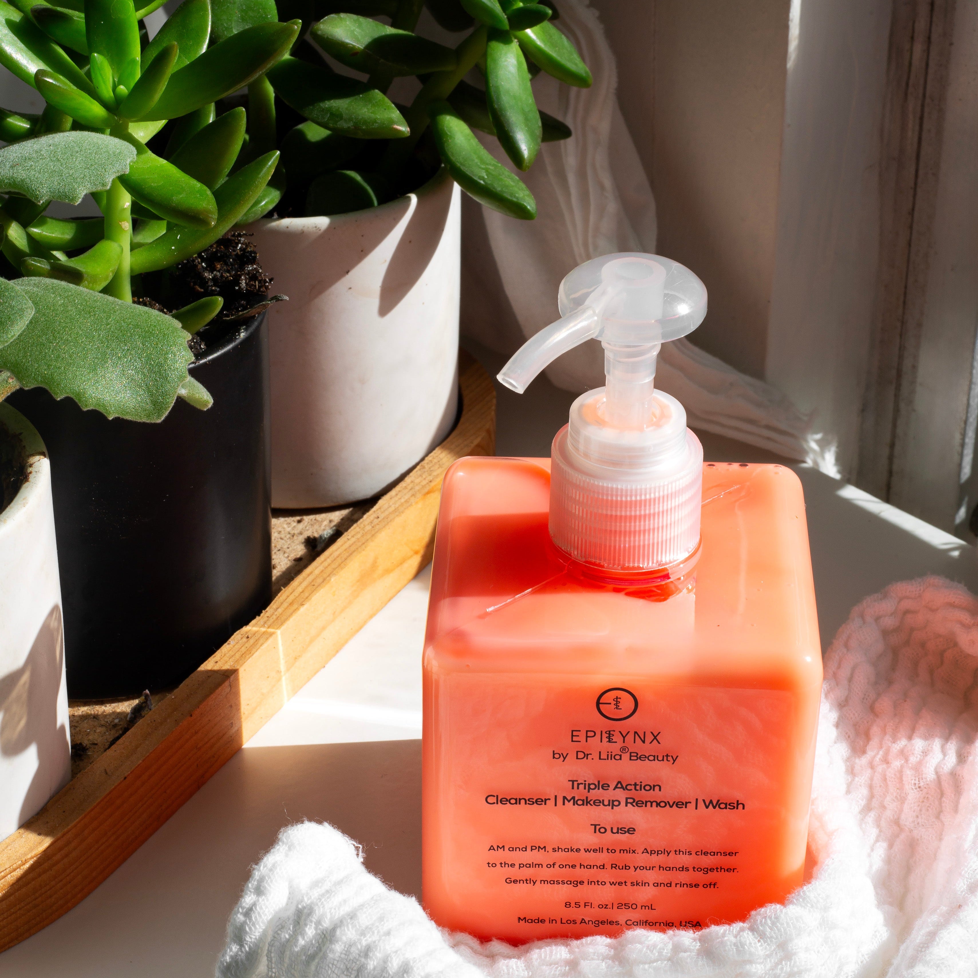 Woman using the EpiLynx nut-free gentle facial cleanser