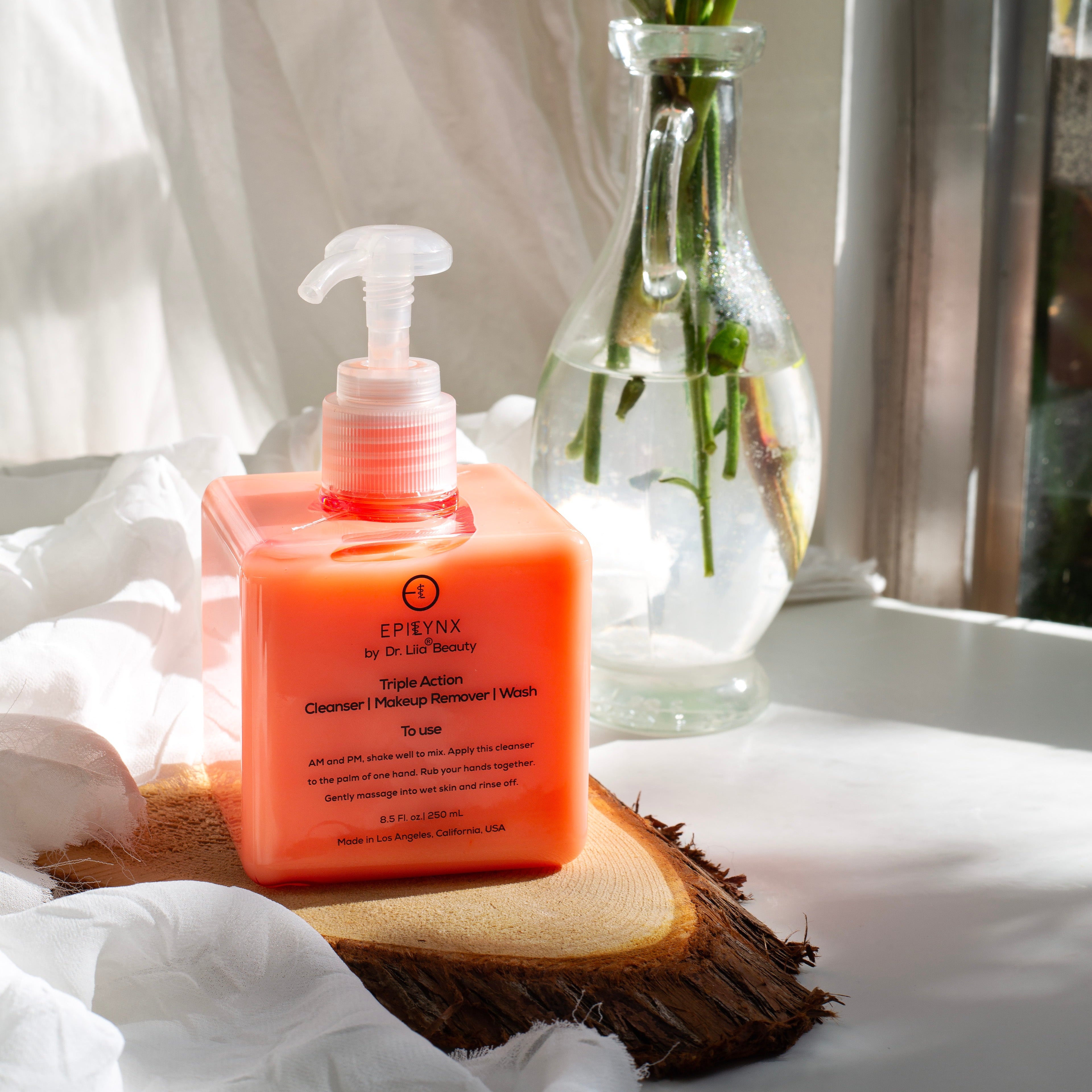 EpiLynx hydrating face wash held in hand, vegan and gluten-free