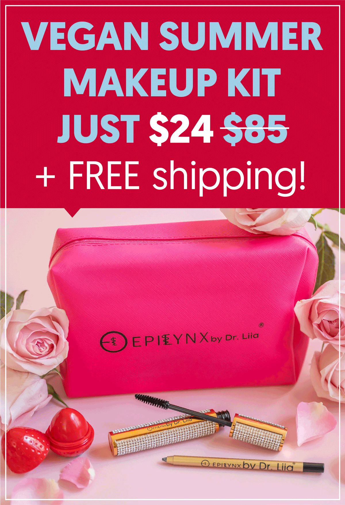Animated preview of the EpiLynx clean vegan makeup kit products
