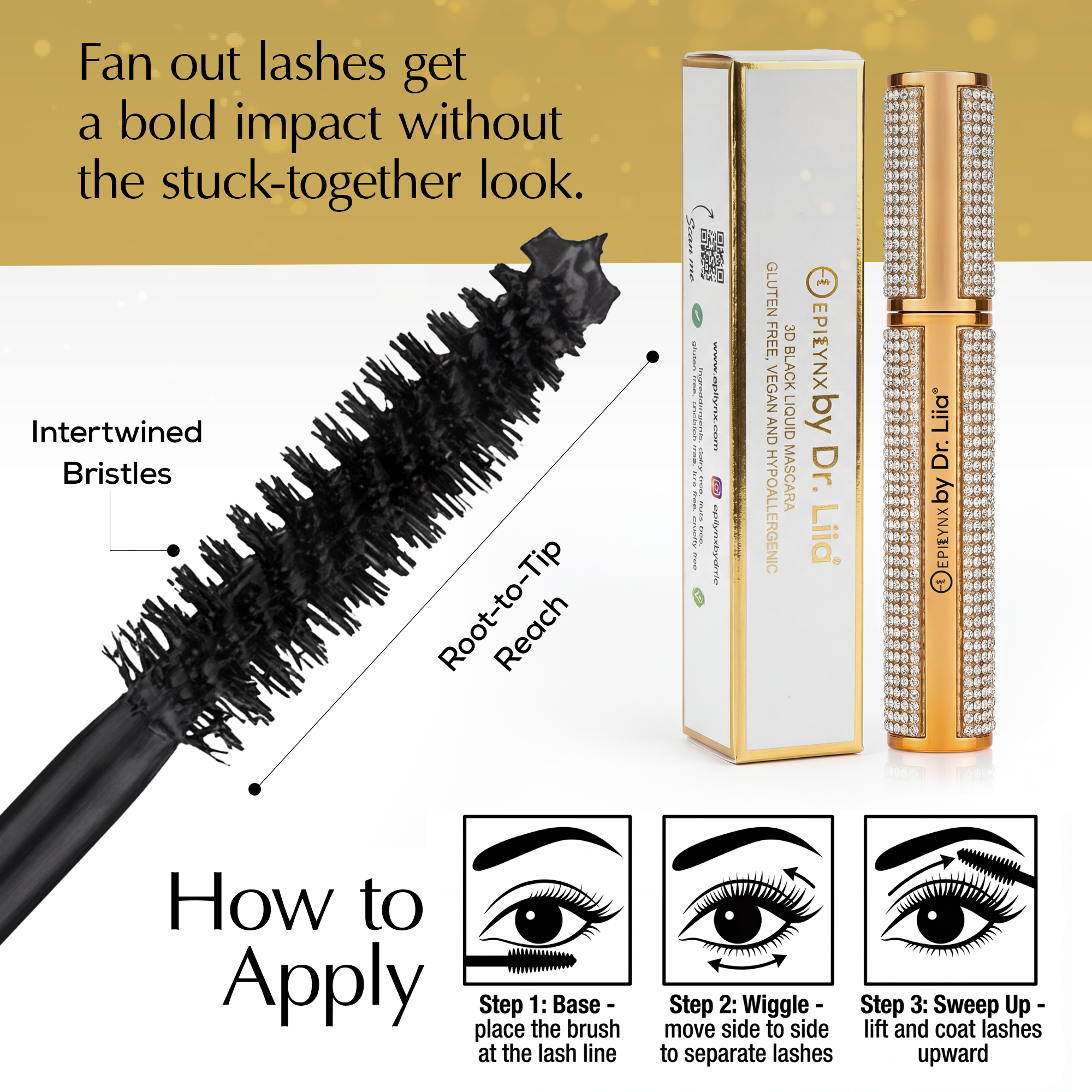 Mega Volume Vegan Mascara – Smudge-Proof with Handmade Diamond Case