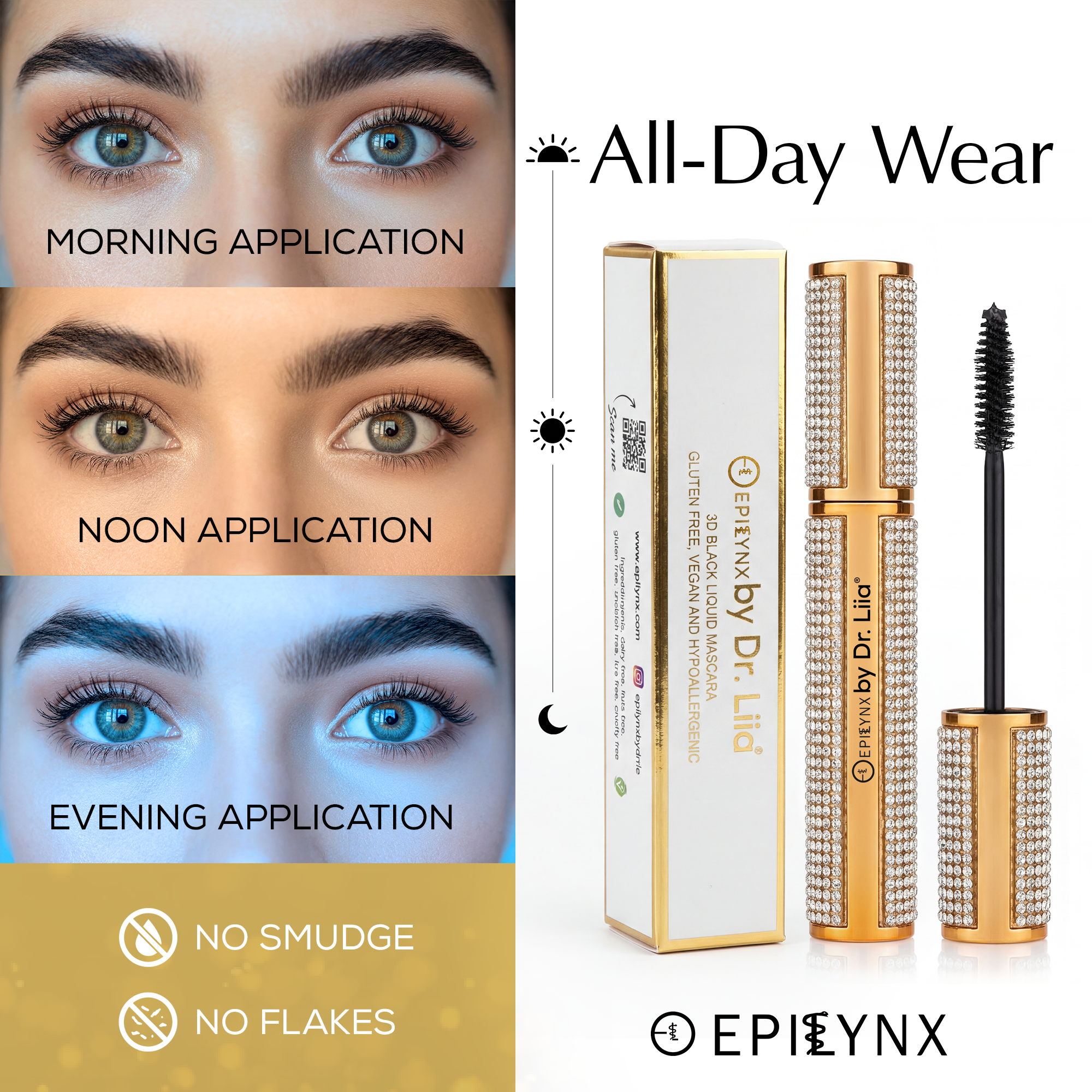 Mega Volume Vegan Mascara – Smudge-Proof with Handmade Diamond Case