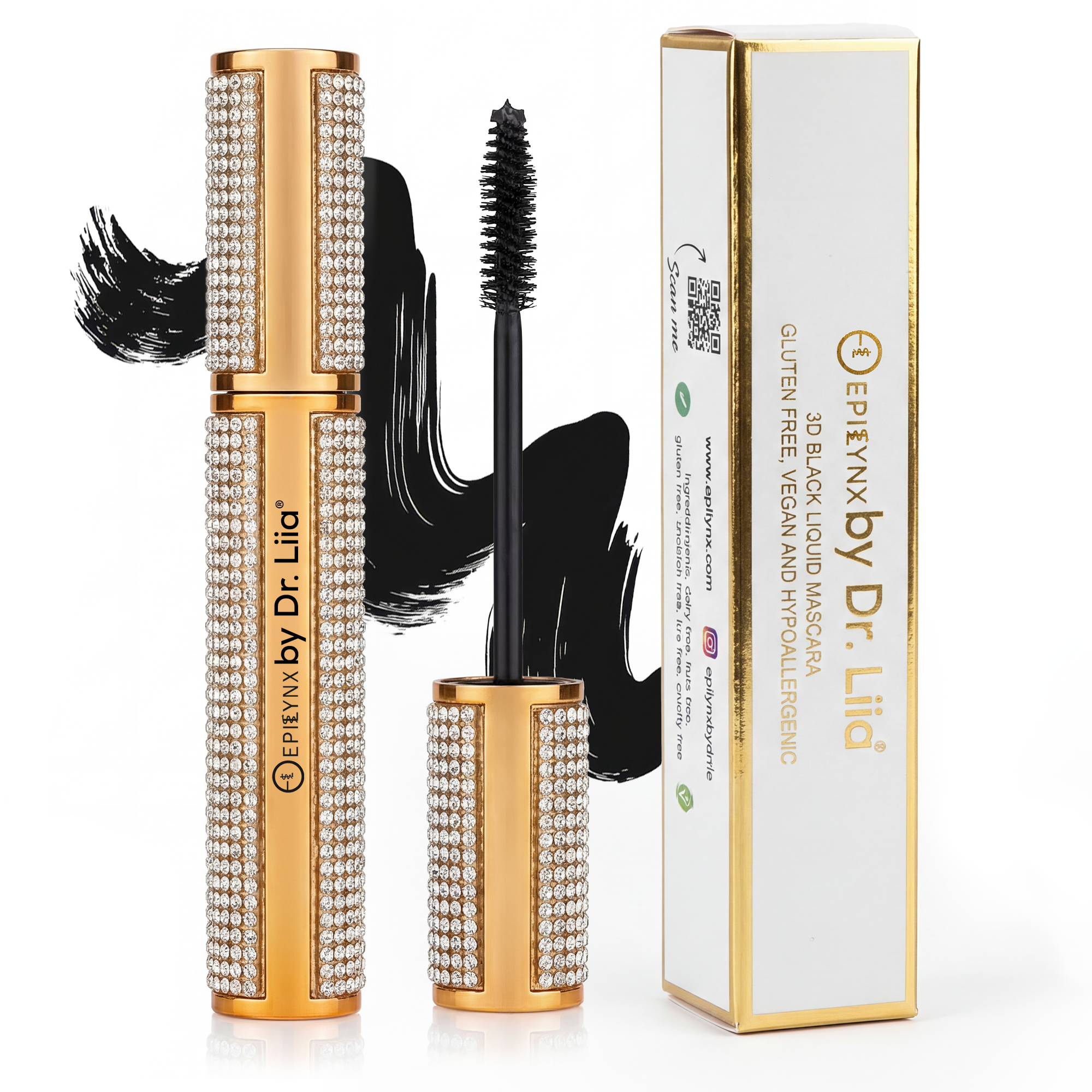 Mega Volume Vegan Mascara Black and Blue – Smudge-Proof with Handmade Diamond Case