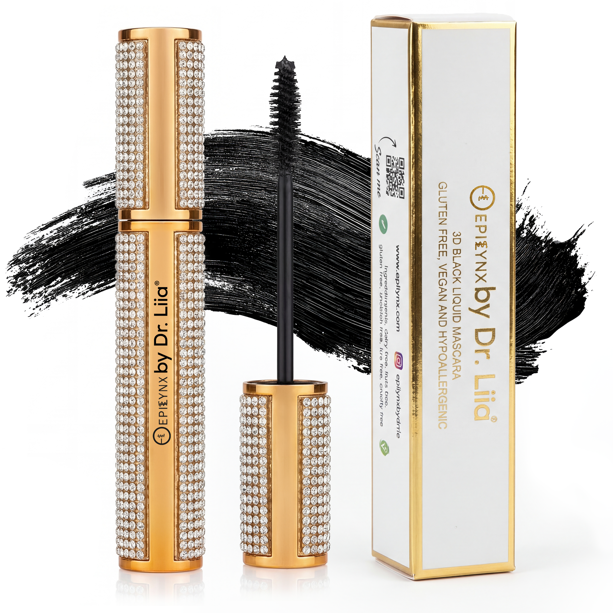 Mega Volume Vegan Mascara – Smudge-Proof with Handmade Diamond Case