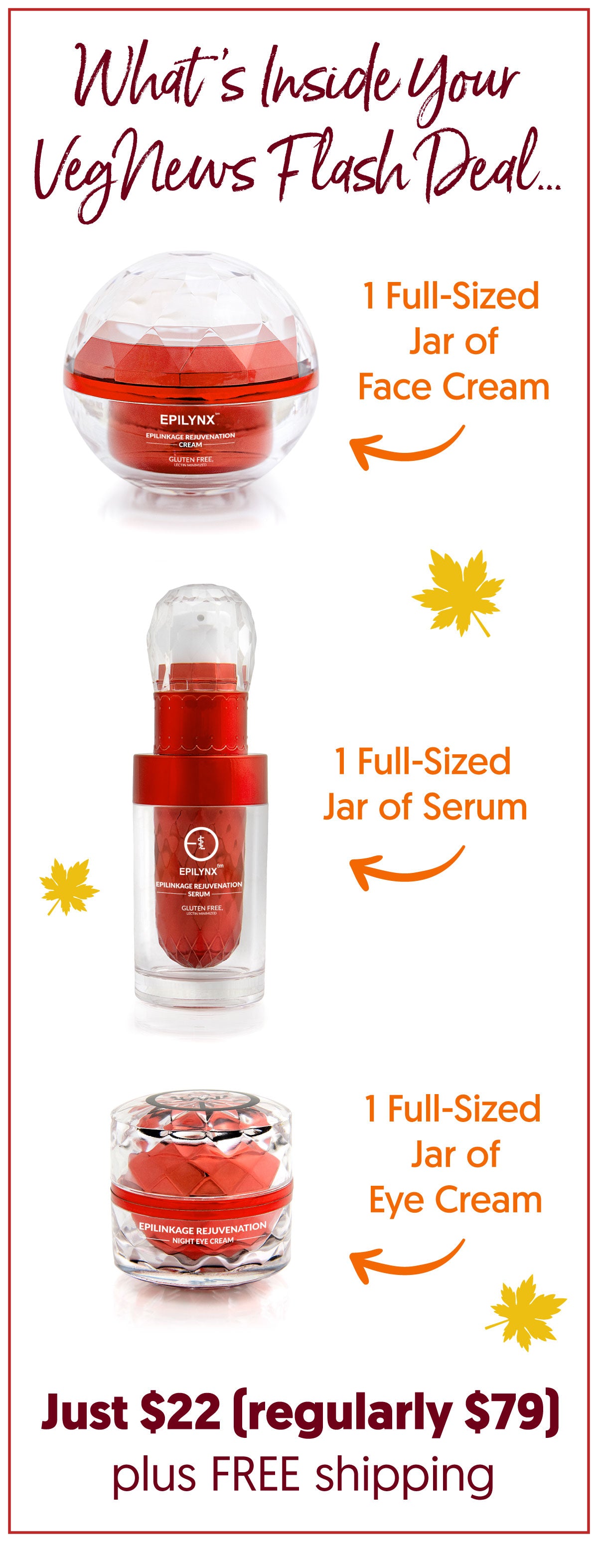 Organic Vegan Fall Beauty Bundle: Full-Sized Face Cream, Serum & Eye Cream!