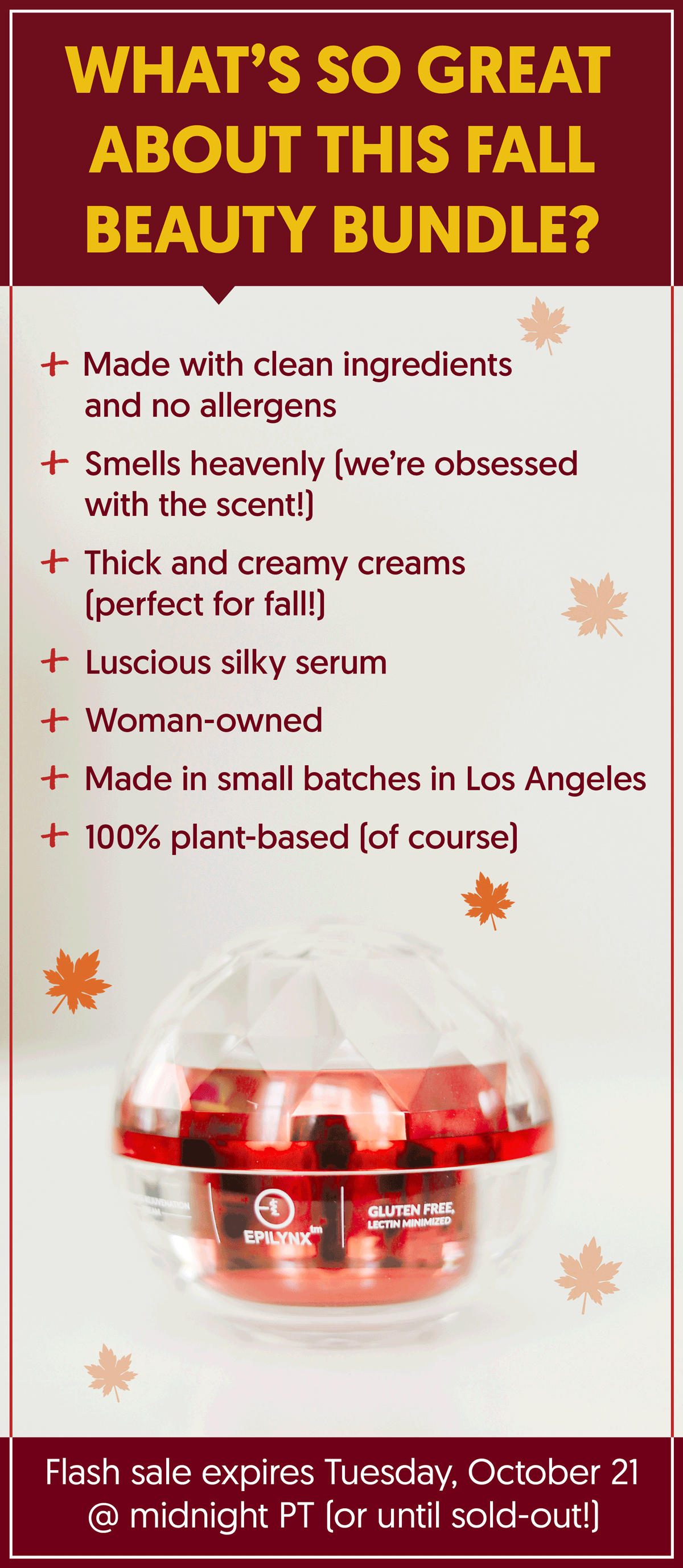 Organic Vegan Fall Beauty Bundle: Full-Sized Face Cream, Serum & Eye Cream!