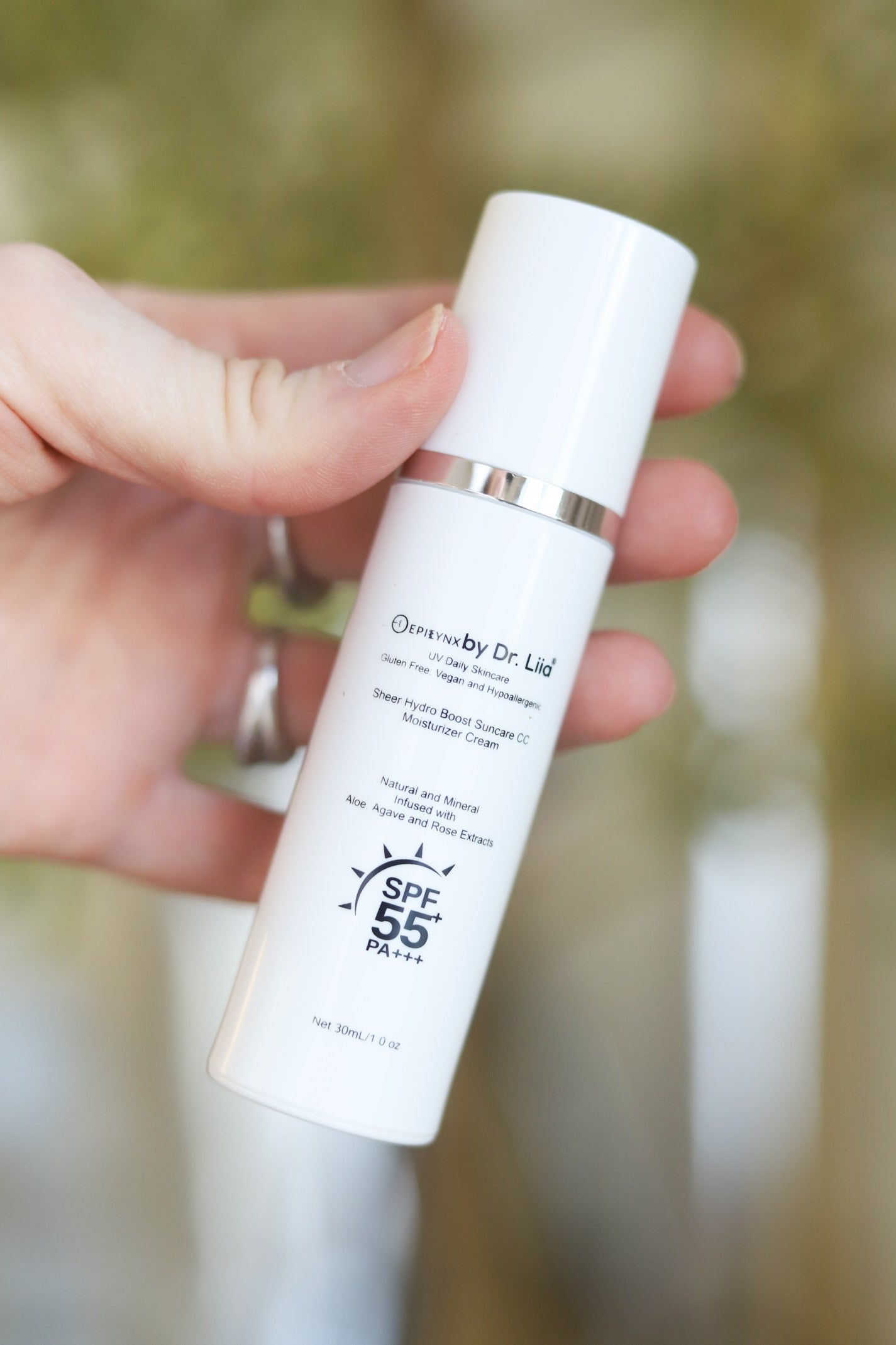The EpiLynx mineral SPF 50 moisturizer in its white airless pump bottle