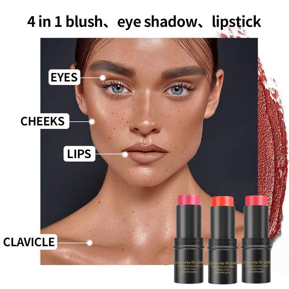 EpiLynx compact cream blush stick shown open with the product twisted up