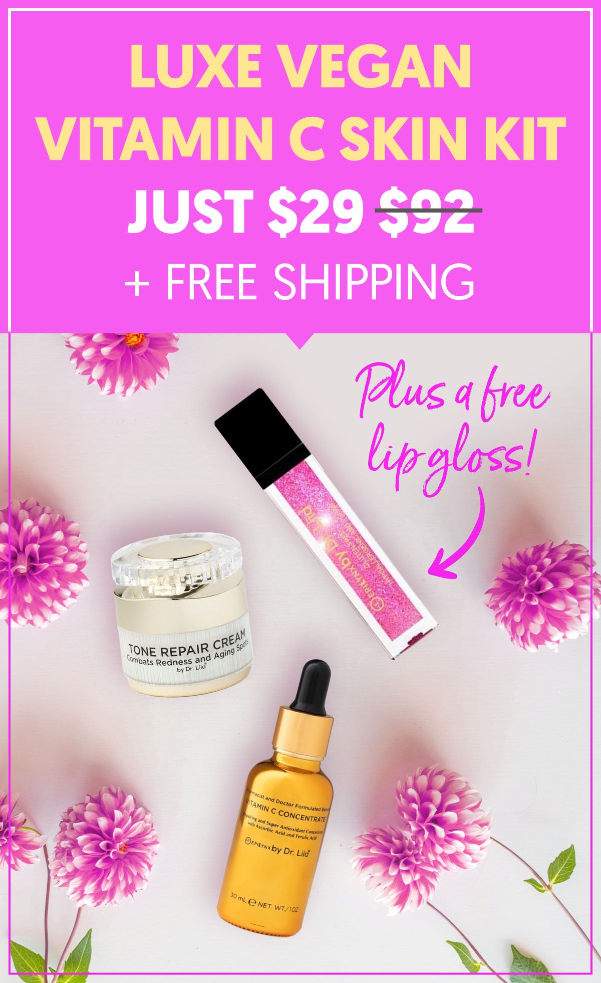 Luxe Vegan Vitamin C Skin Kit Just $29 + FREE Lip Gloss + FREE Shipping