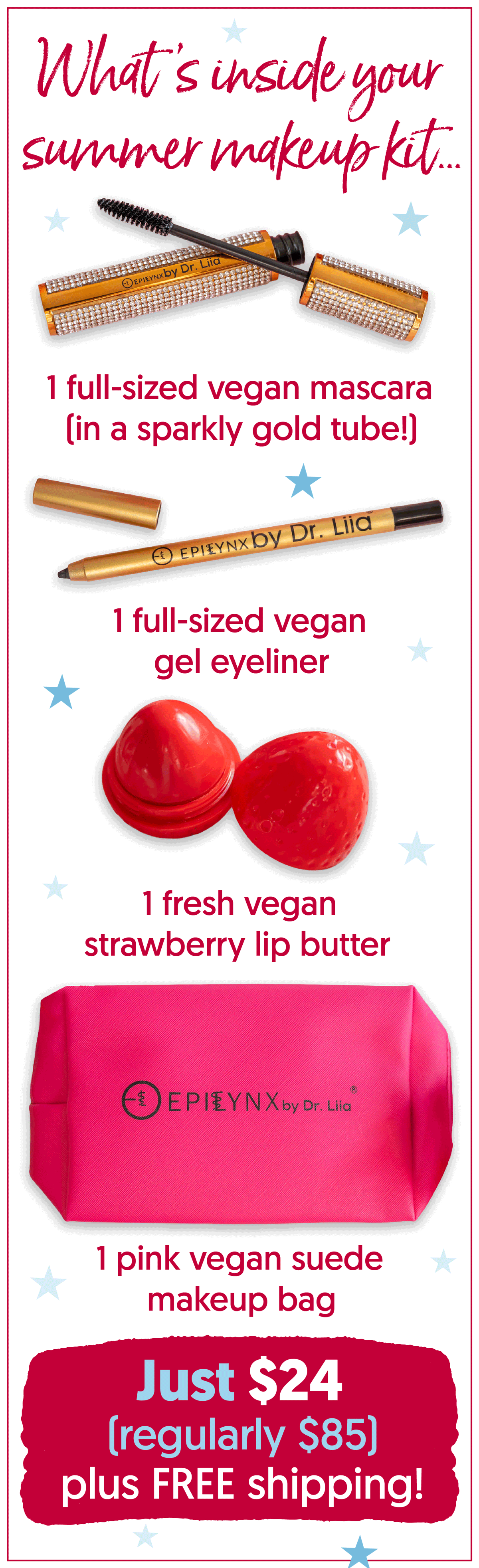 Animated preview showing swatches from the EpiLynx clean vegan makeup kit