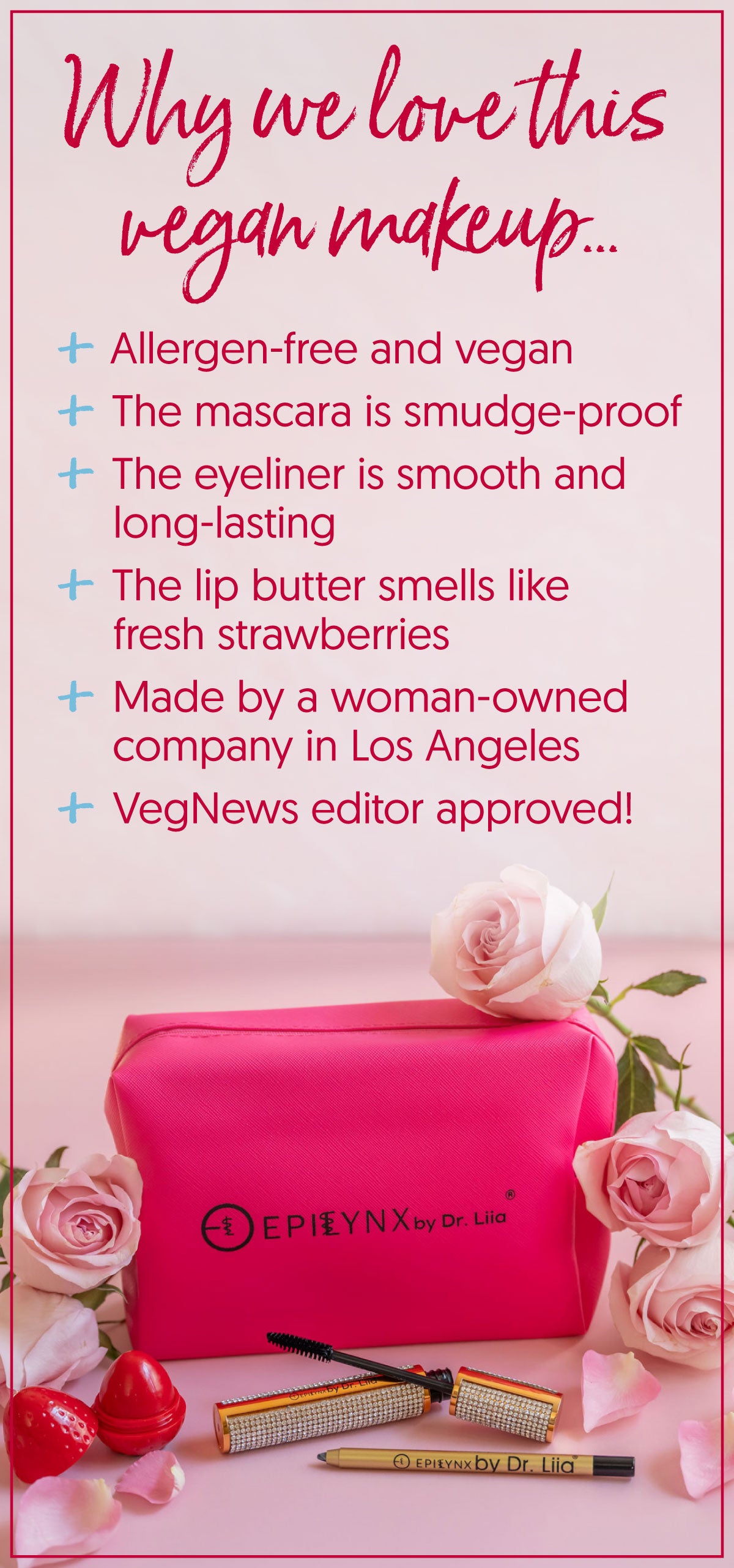 EpiLynx clean vegan makeup kit with mascara, eyeliner and lip color