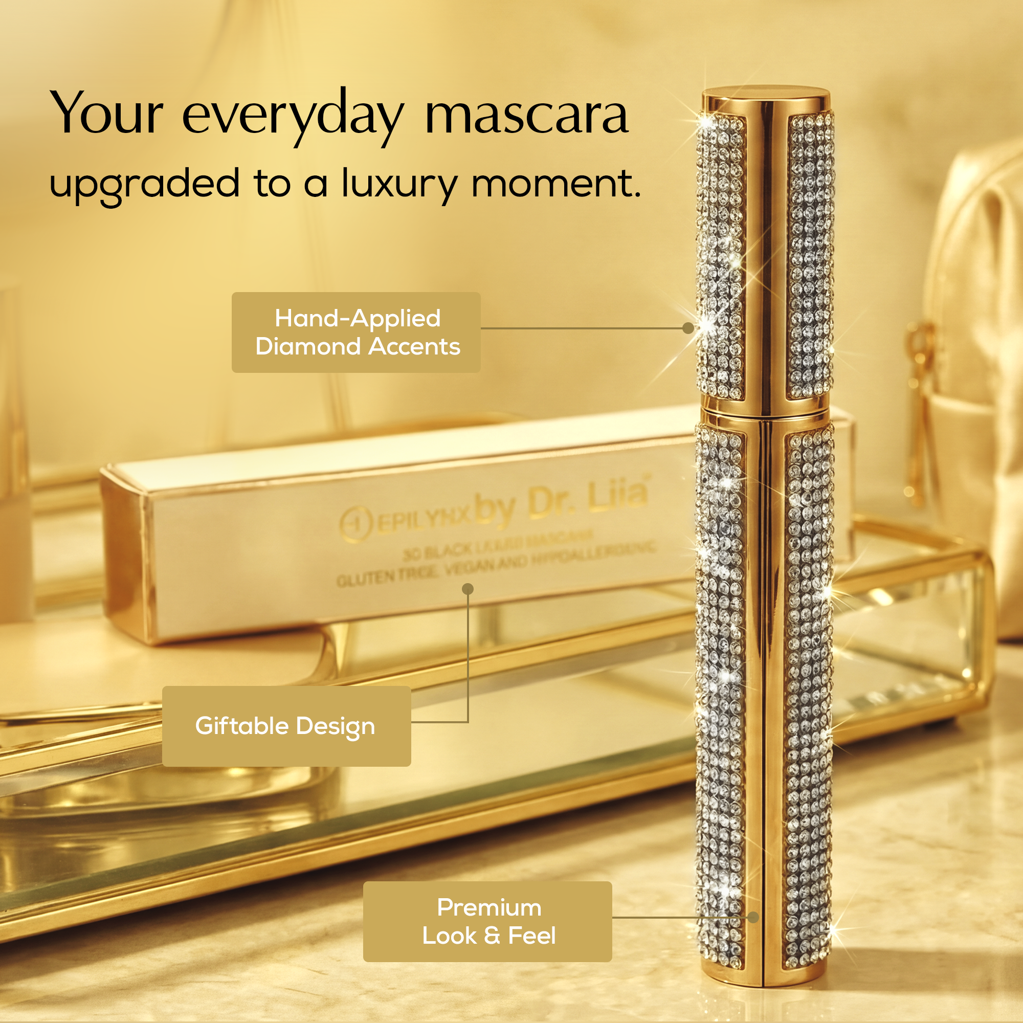 Mega Volume Vegan Mascara – Smudge-Proof with Handmade Diamond Case