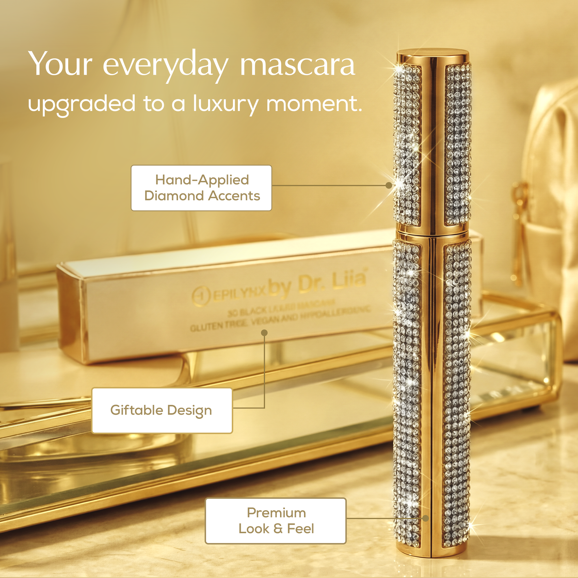 Mega Volume Vegan Mascara – Smudge-Proof with Handmade Diamond Case