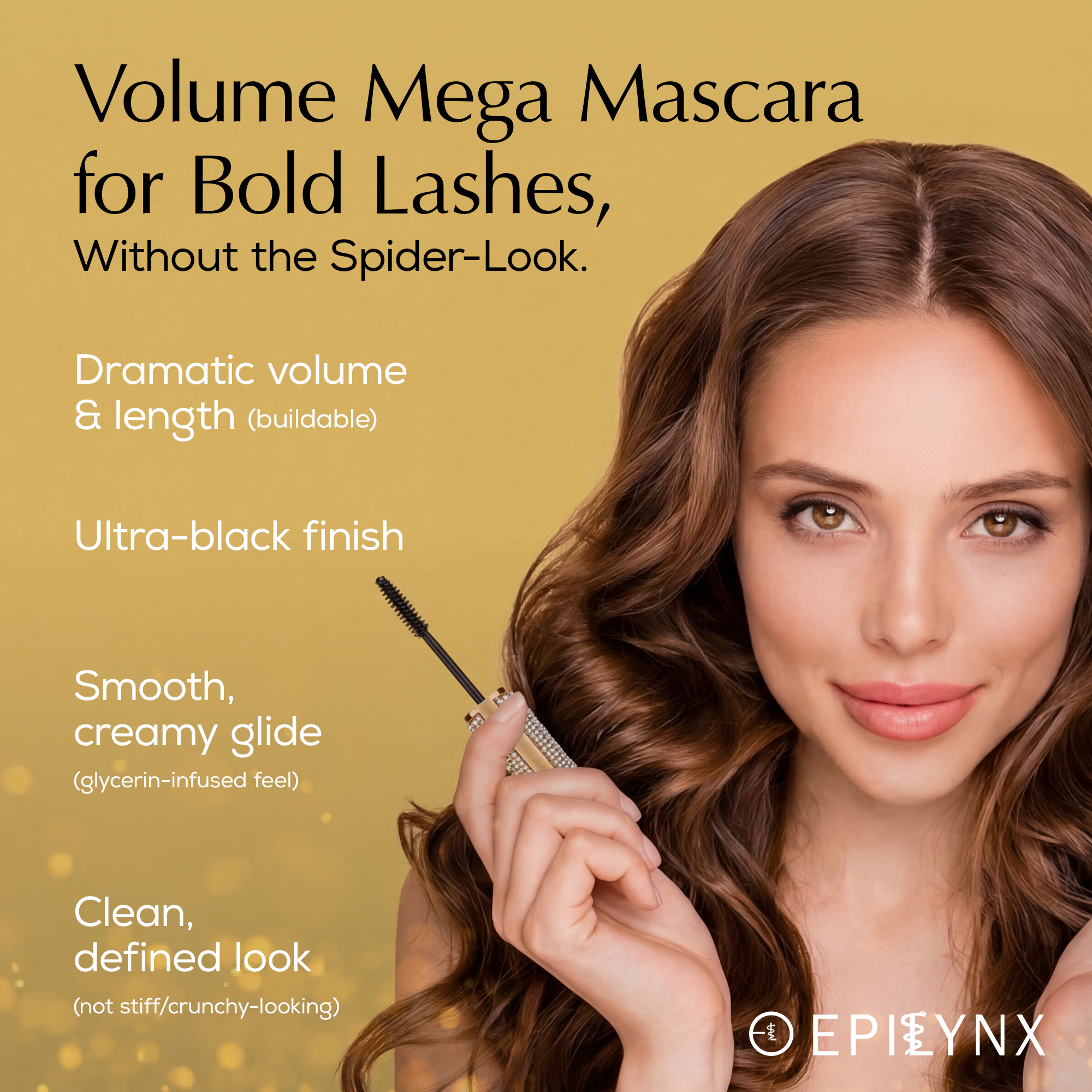 Mega Volume Vegan Mascara – Smudge-Proof with Handmade Diamond Case