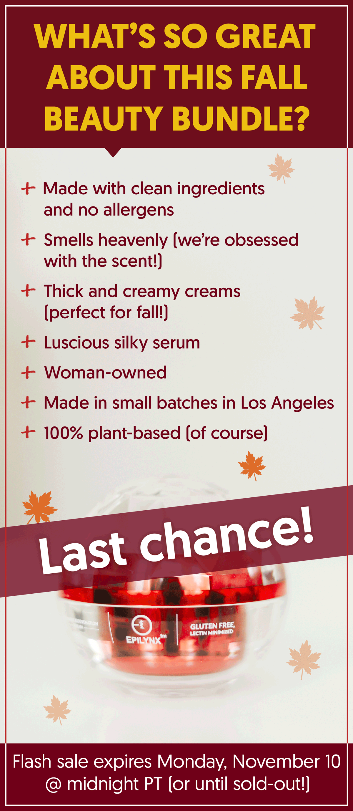 Organic Vegan Fall Beauty Bundle: Full-Sized Face Cream, Serum & Eye Cream!