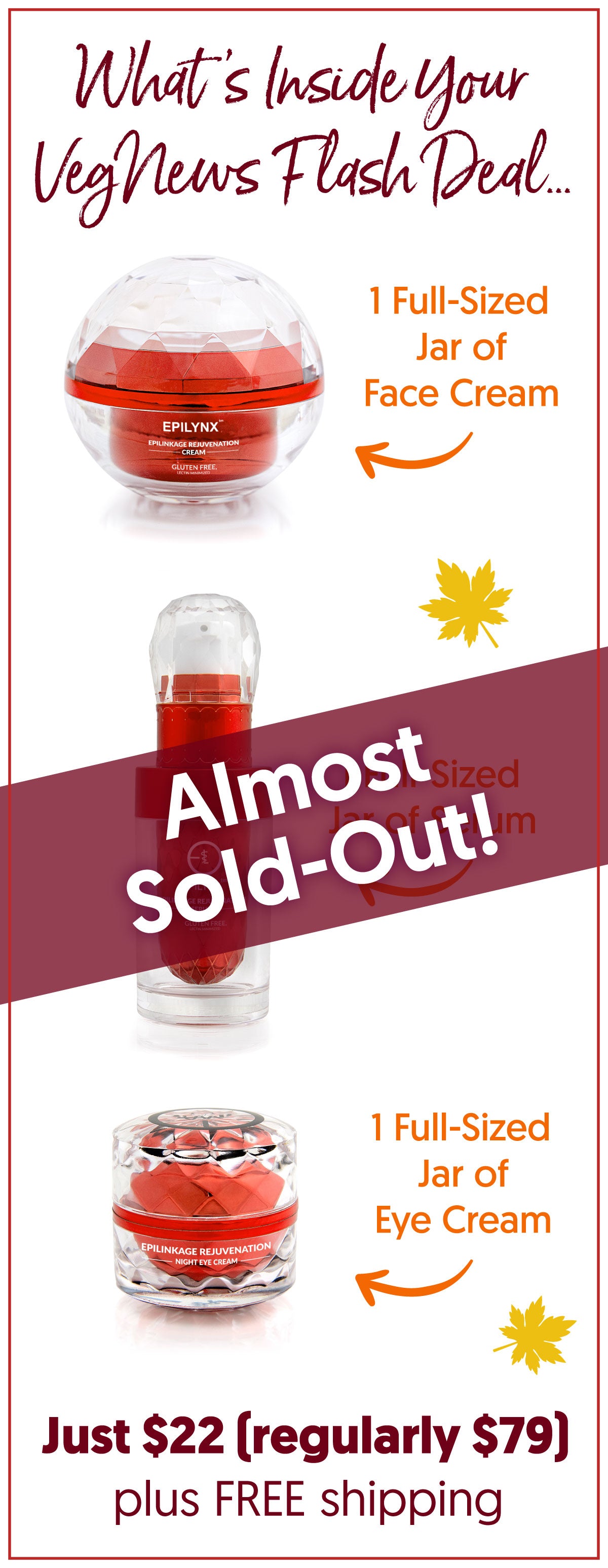 Organic Vegan Fall Beauty Bundle: Full-Sized Face Cream, Serum & Eye Cream!