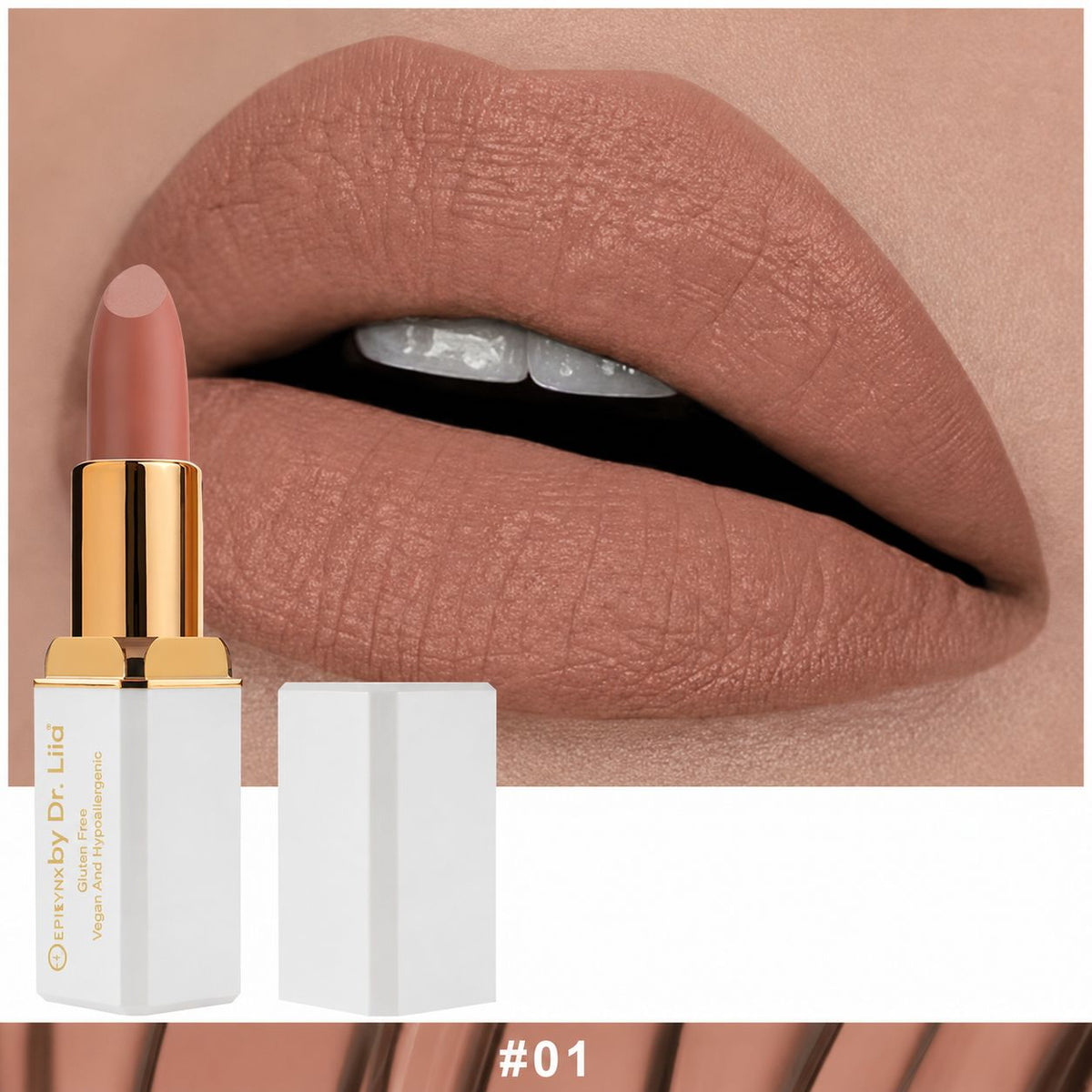 EpiLynx LS-009 #1 Boardwalk lipstick and lip swatch