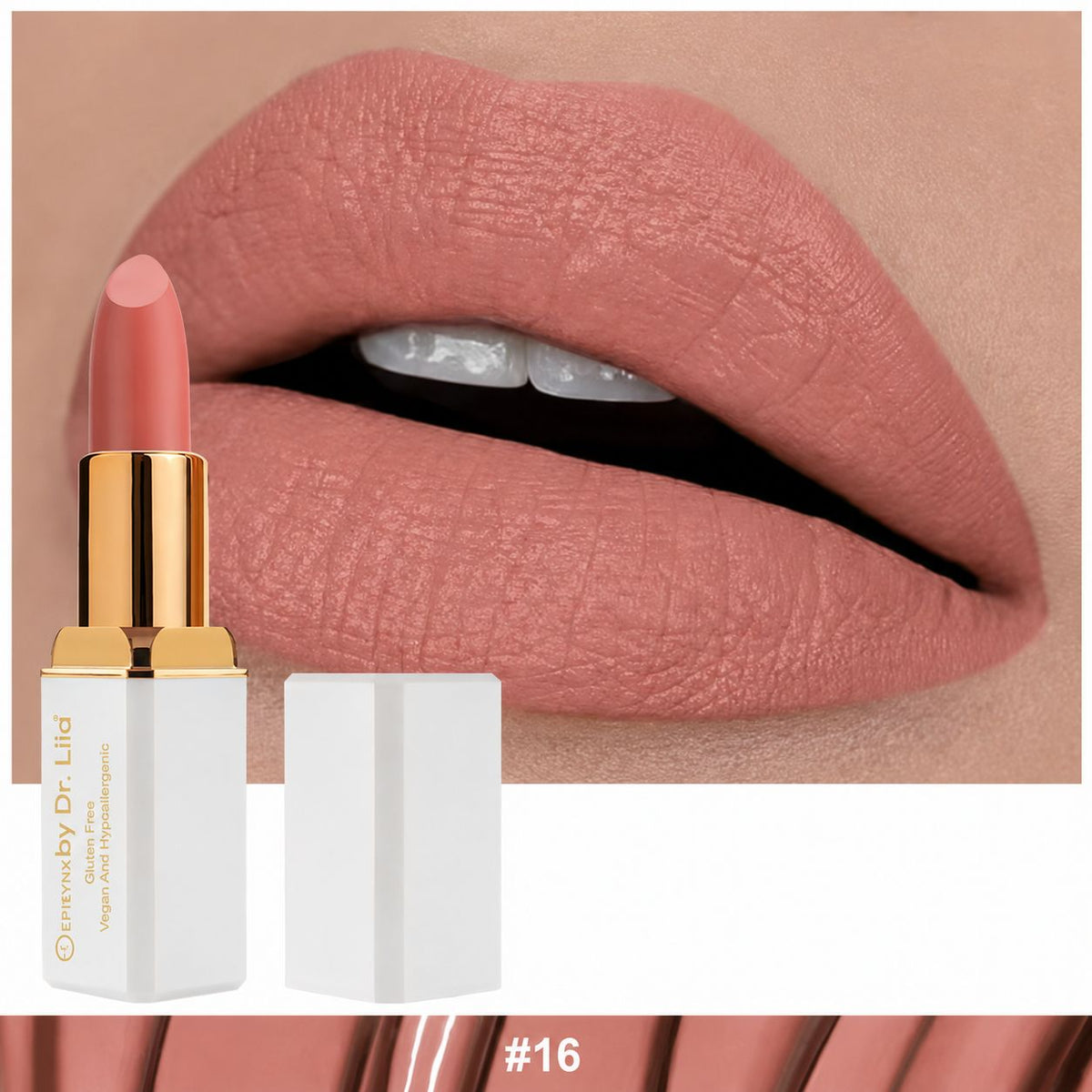 EpiLynx LS-009 #16 Minx lipstick and lip swatch