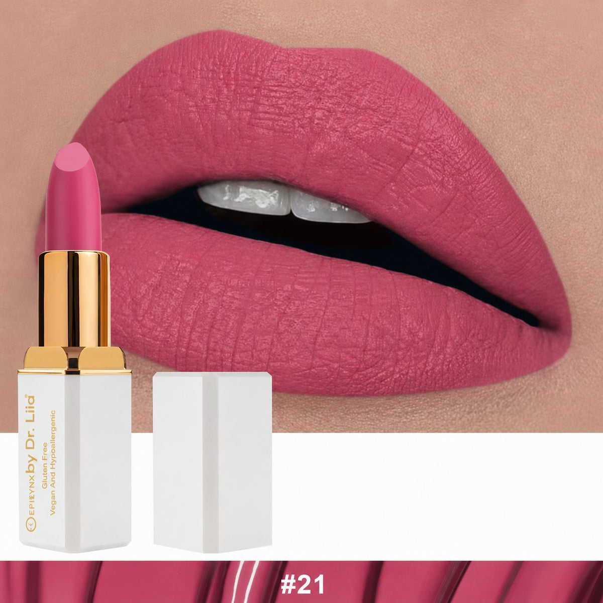 EpiLynx LS-009 #21 Staycation lipstick and lip swatch