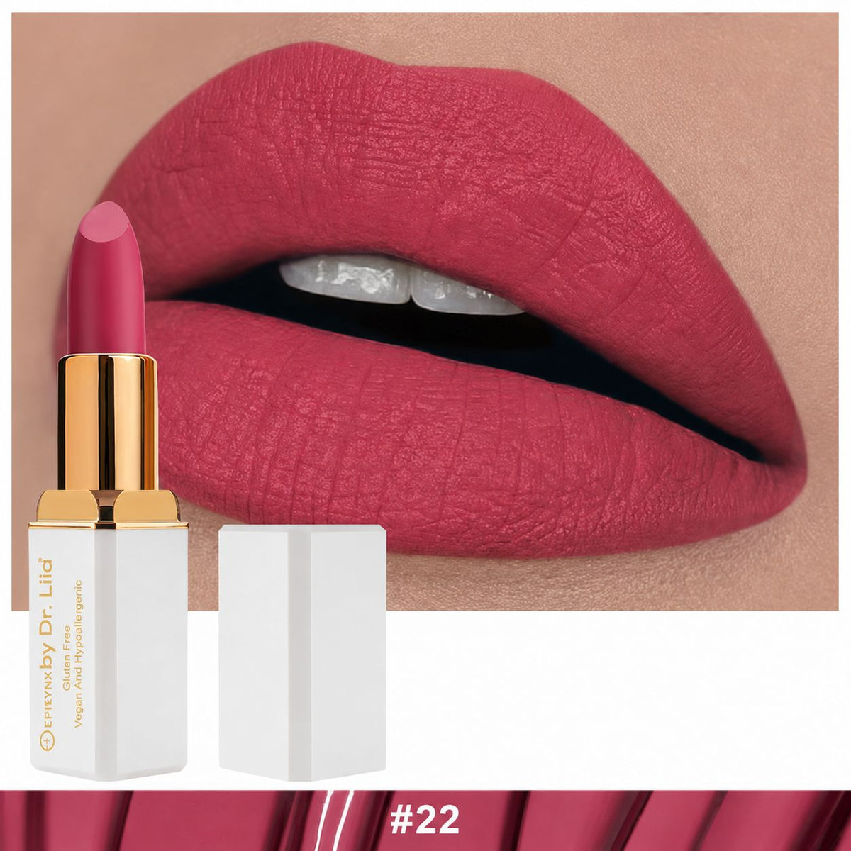 EpiLynx LS-009 #22 Cherry lipstick and lip swatch
