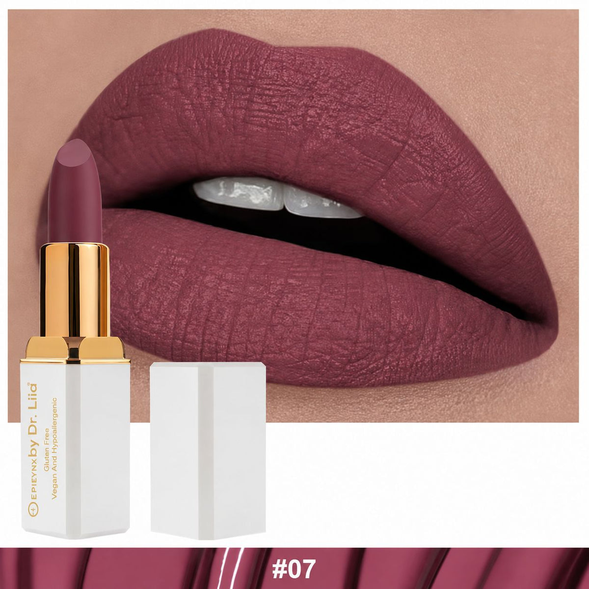 EpiLynx LS-009 #7 Siren lipstick and lip swatch