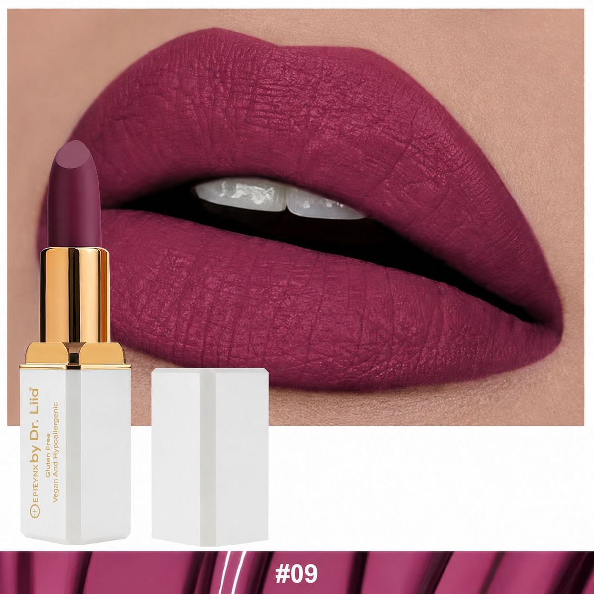 EpiLynx LS-009 #9 Opinionated lipstick and lip swatch