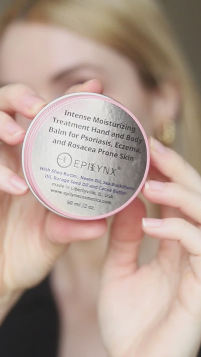 Rachel demonstrating EpiLynx Ultra-Rich Body Balm for Very Dry Skin